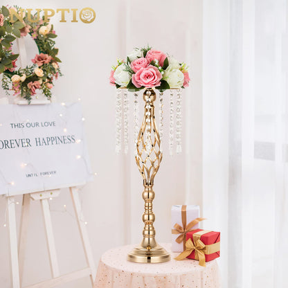 Nuptio Kristall-Blumenständer, Hochzeitsdekoration für Tische, 26 cm Höhe, Blumenhalter, Mittelstück, Metall-Blumenvase für Hochzeit, Party, Empfang, Esszimmer, Wohnzimmer, Dekoration, 2 Stück