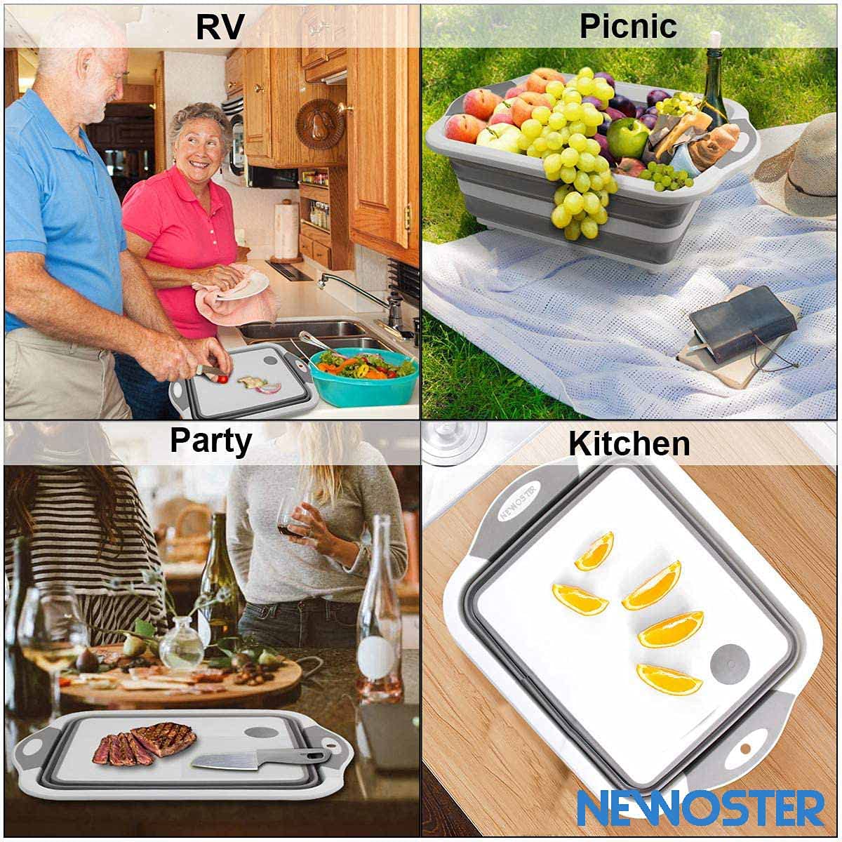 Foldable Chopping Board with Integrated Strainer – Portable Sink Draining Board for Camping & Kitchen (Green)