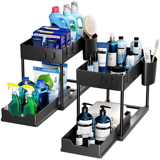 Puricon 2-Tier Under-Sink Organiser – Multifunctional Kitchen Shelf & Spice Rack (Black)