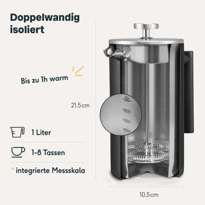 SILBERTHAL Kaffeemühle Manuell Kegelmahlwerk - Verstellbarer Mahlgrad von grob bis fein - Handmühle aus Edelstahl und Glas - Ideale Geschenkidee