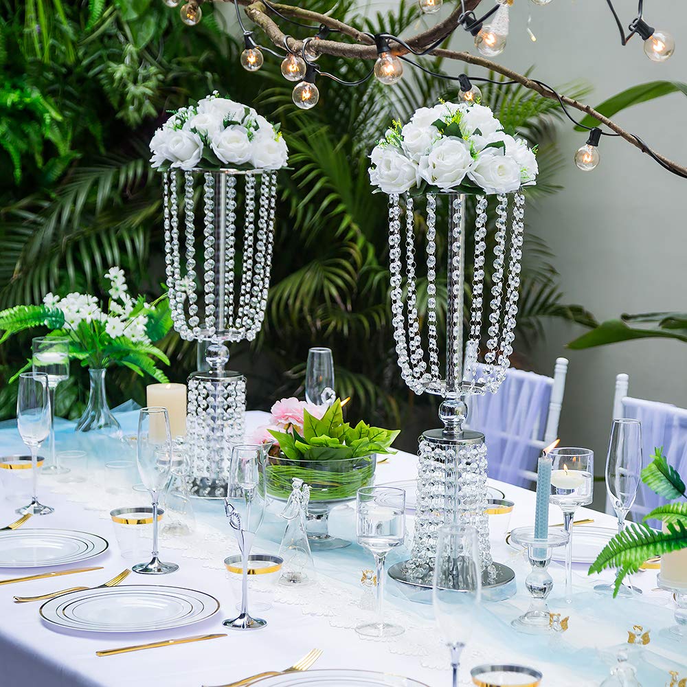 Nuptio Kristall-Blumenständer, Hochzeitsdekoration für Tische, 26 cm Höhe, Blumenhalter, Mittelstück, Metall-Blumenvase für Hochzeit, Party, Empfang, Esszimmer, Wohnzimmer, Dekoration, 2 Stück
