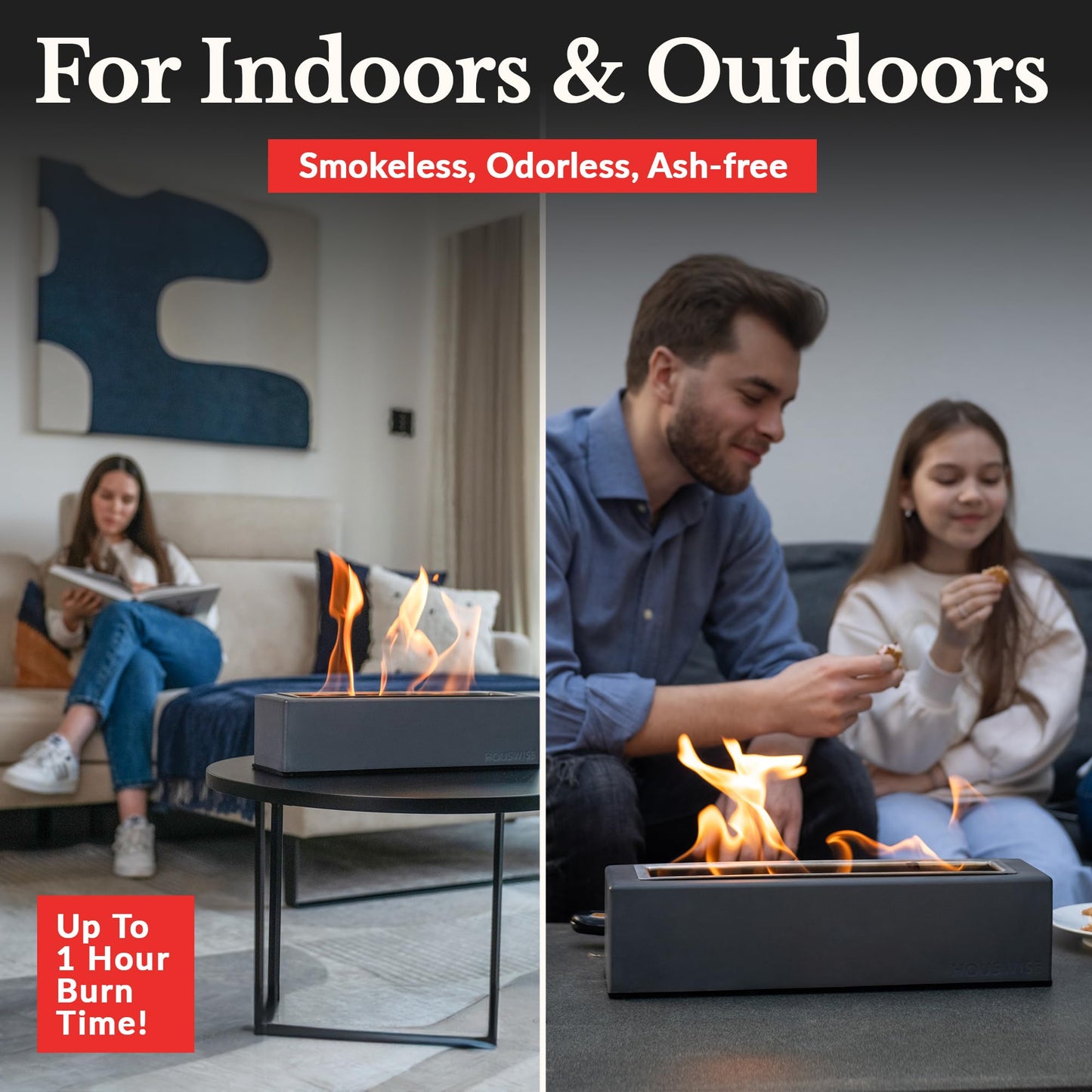 Tabletop Fire Pit – Portable Concrete Indoor & Outdoor Fireplace, Mini Smores Maker