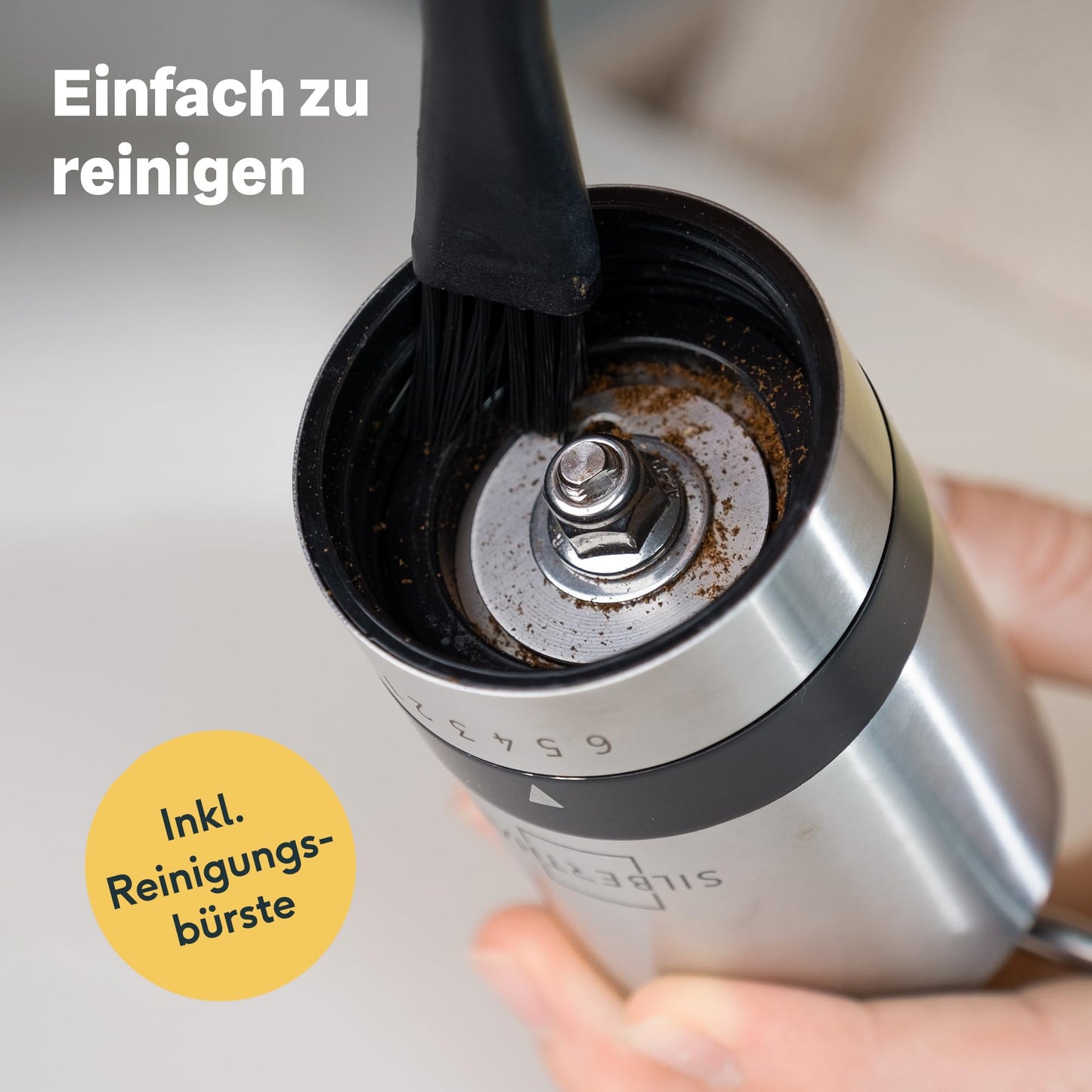 SILBERTHAL Kaffeemühle Manuell Kegelmahlwerk - Verstellbarer Mahlgrad von grob bis fein - Handmühle aus Edelstahl und Glas - Ideale Geschenkidee