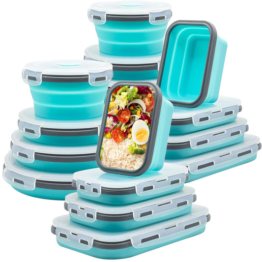 Pack of 4 Foldable Food Storage Boxes with Lid, Collapsible Lunch Box, Foldable Silicone Bowl for Snacks, Meals, Leftovers, On the Go and Home