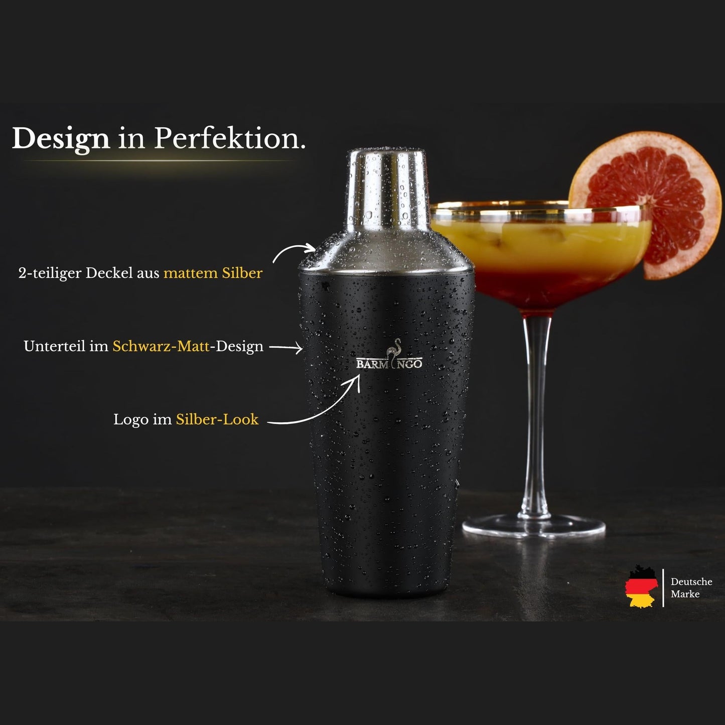Edelstahl Cocktail Set 11tlg. – 700 ml Cocktail Shaker Set mit Ständer und Bar Zubehör, Cocktailshaker Set | Barkeeper Set | Cocktail Mix Set | Bar Set | Geschenkset | Schwarz