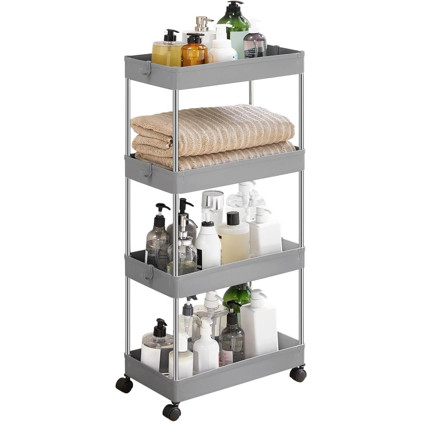 SONGMICS kapea 4-tasoinen säilytyskärry pyörillä – keittiöön ja kylpyhuoneeseen (40 × 12,5 × 86 cm)