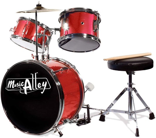 Music Alley Junior Drum Kit for Kids with Kick Drum Pedal, Drum Stool & Drum Sticks - Red - Easiley - B01M5F61SN