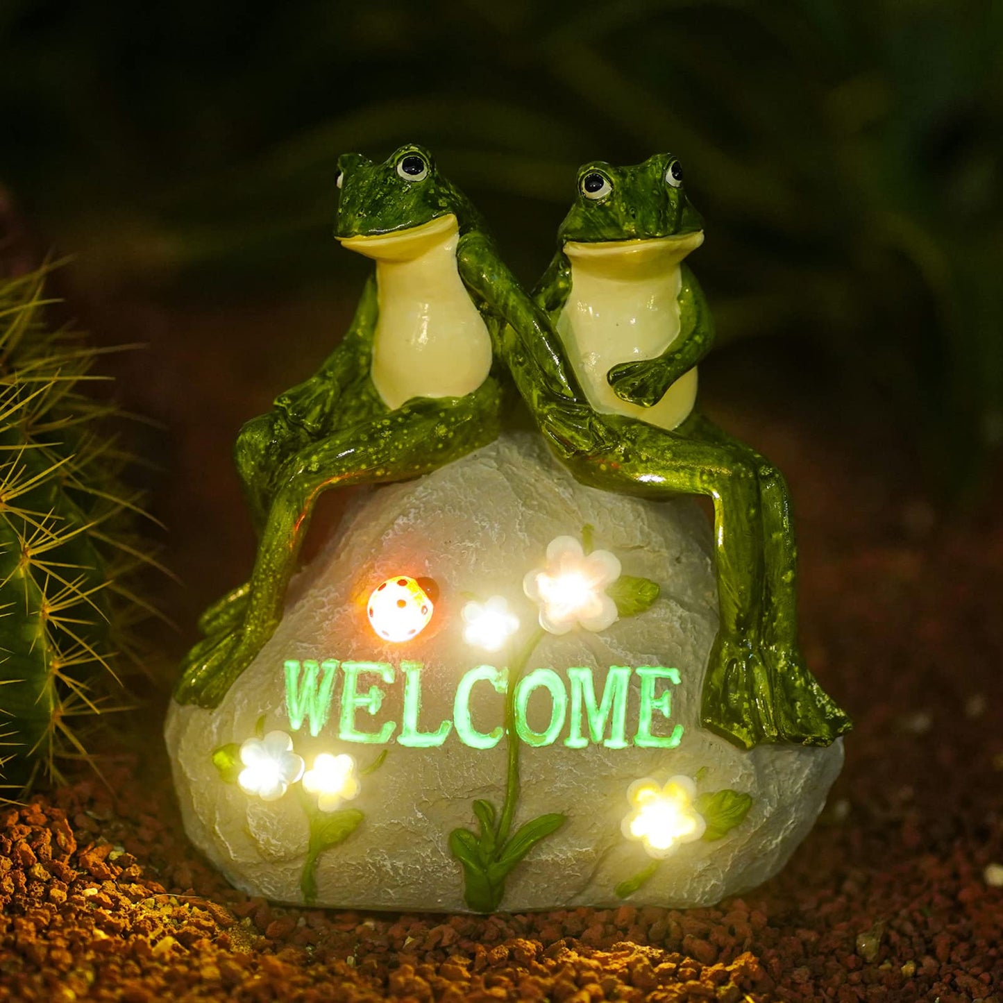 Nacome Solar Turtle Garden Statue – Outdoor Decor with Succulent & 7 LED Lights, Ideal for Patio, Yard, or Balcony