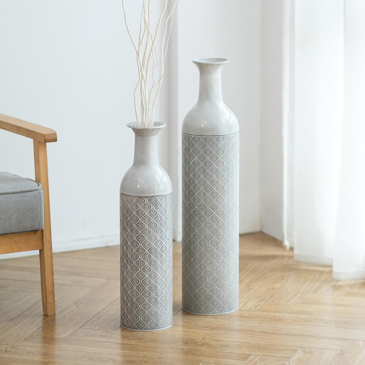 2 kpl sinisiä metallisia lattiamaljakoita (66/60 cm)