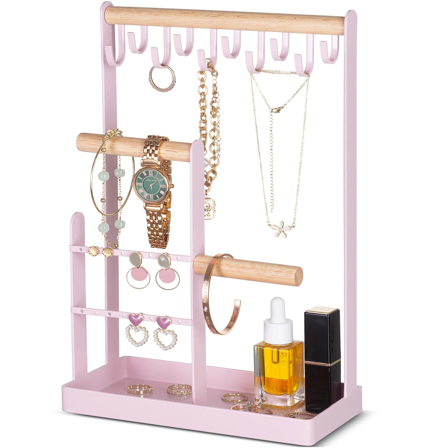 ProCase 4-Tier Jewelry Organizer – Necklace Stand with Ring Tray, Cute Aesthetic Storage Rack for Bracelets, Earrings, and Rings (White)