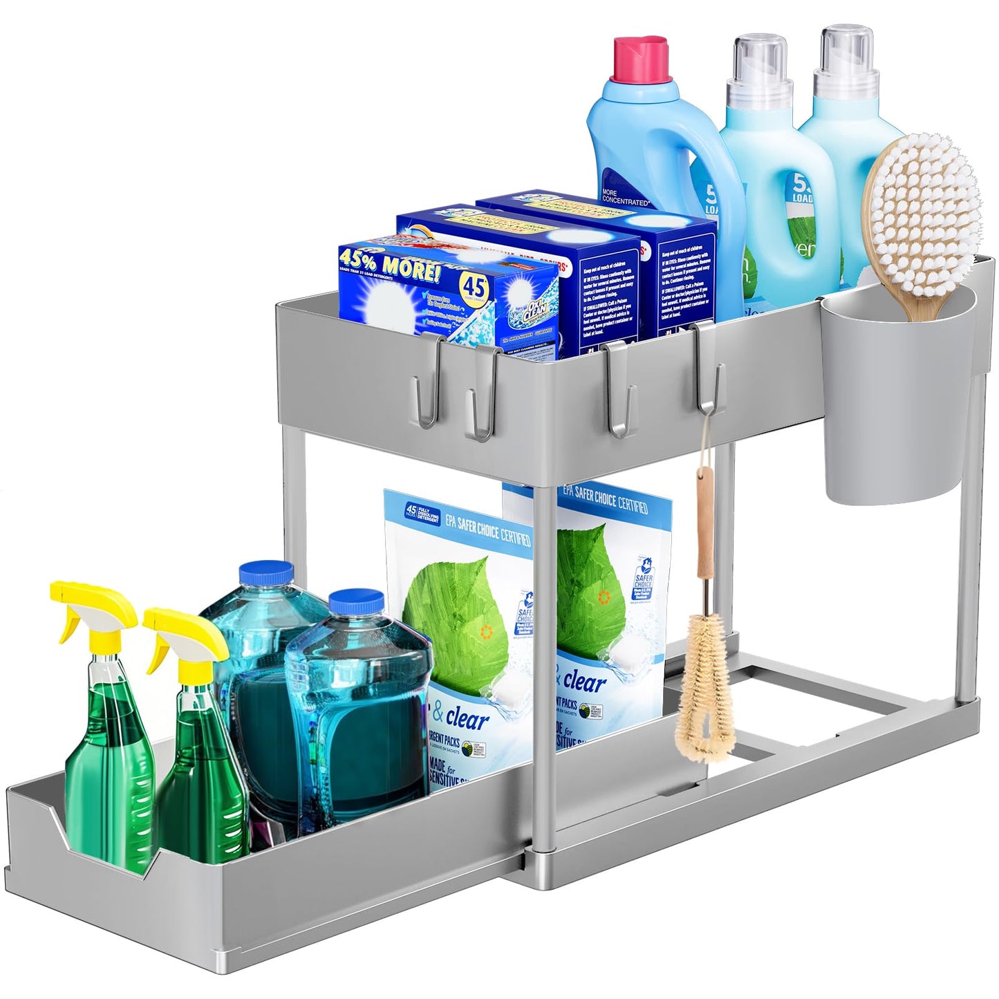 Puricon 2-tasoinen altaan aluskori – monikäyttöinen keittiöhylly ja mausteteline (musta)