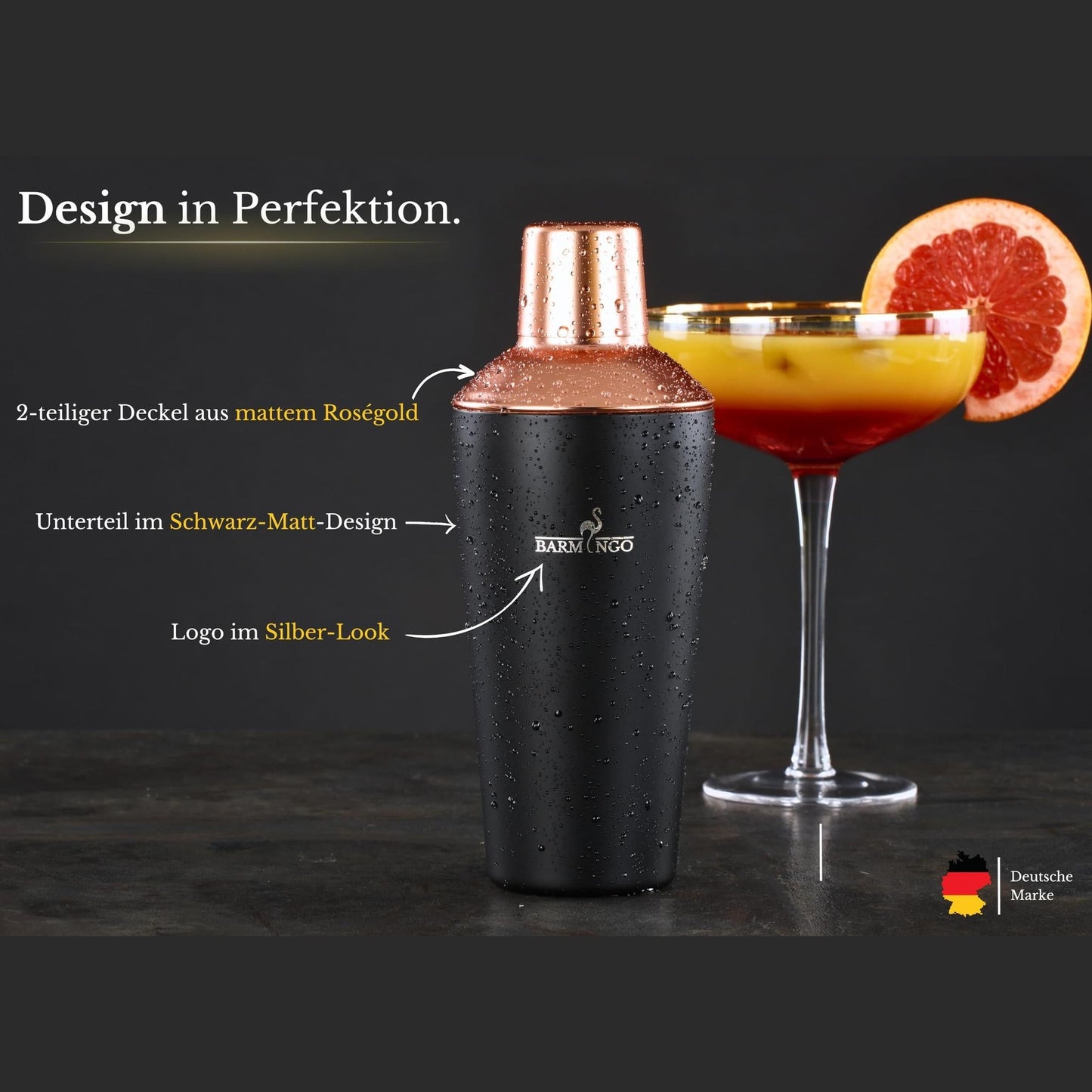 Edelstahl Cocktail Set 11tlg. – 700 ml Cocktail Shaker Set mit Ständer und Bar Zubehör, Cocktailshaker Set | Barkeeper Set | Cocktail Mix Set | Bar Set | Geschenkset | Schwarz