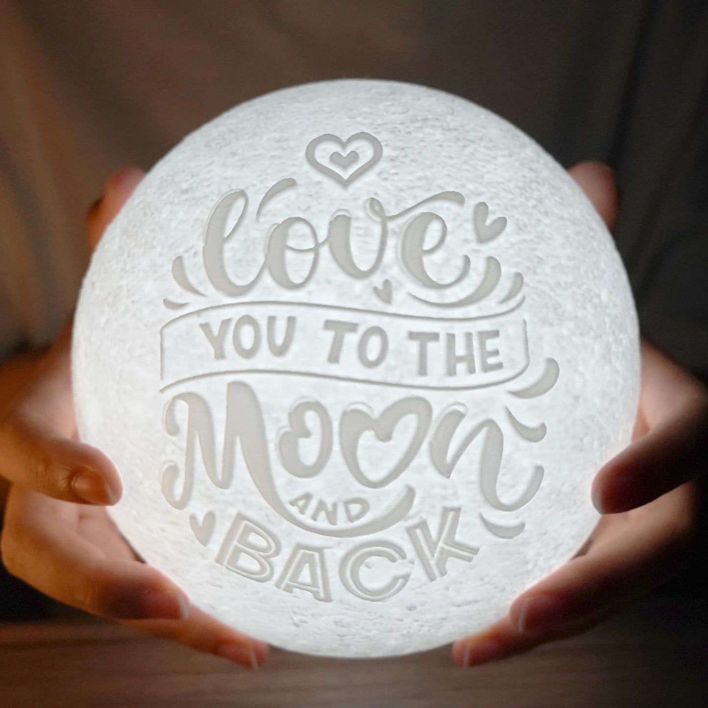 Mydethun 3D Moon Lamp – 15 cm Wooden Base, LED Night Light with Touch Control, White & Yellow, Christmas Gift.