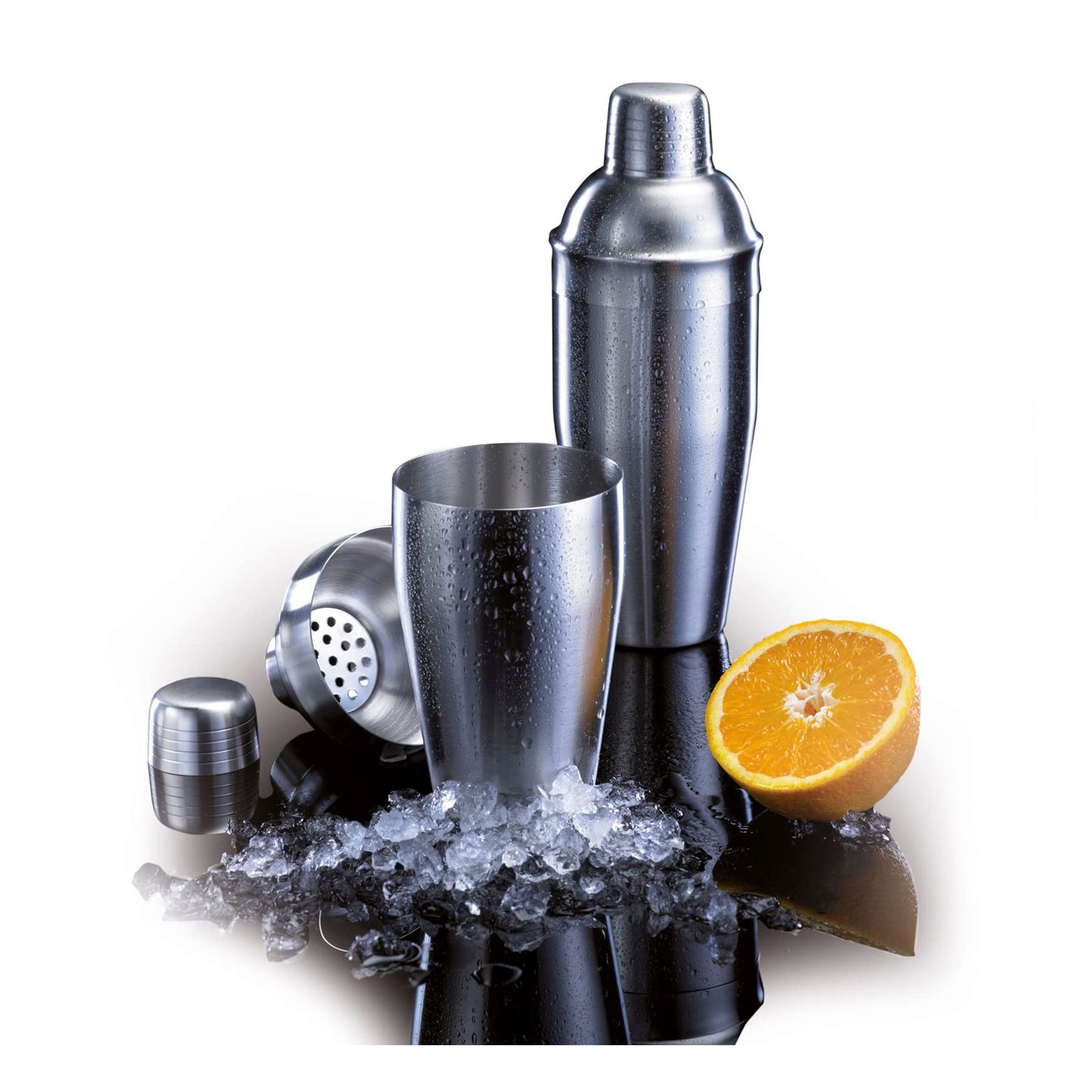 Westmark Cocktail Shaker Sam – Shaker mit Skala und Sieb, professioneller Cocktail-Mixer, Bar Zubehör, inkl. Rezepte zum Mixen von Margarita und mehr – Edelstahl, Glas, 400 ml