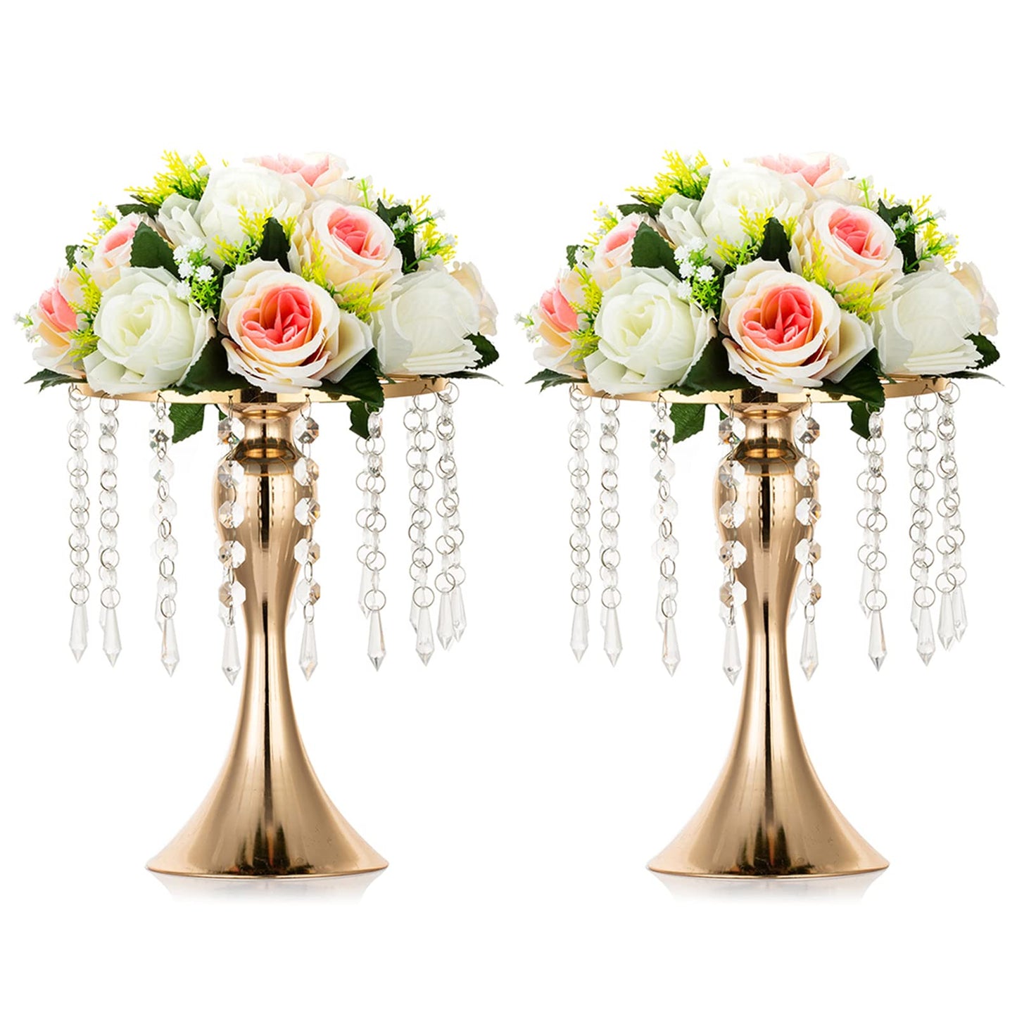 Nuptio Kristall-Blumenständer, Hochzeitsdekoration für Tische, 26 cm Höhe, Blumenhalter, Mittelstück, Metall-Blumenvase für Hochzeit, Party, Empfang, Esszimmer, Wohnzimmer, Dekoration, 2 Stück