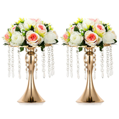 Nuptio Kristall-Blumenständer, Hochzeitsdekoration für Tische, 26 cm Höhe, Blumenhalter, Mittelstück, Metall-Blumenvase für Hochzeit, Party, Empfang, Esszimmer, Wohnzimmer, Dekoration, 2 Stück