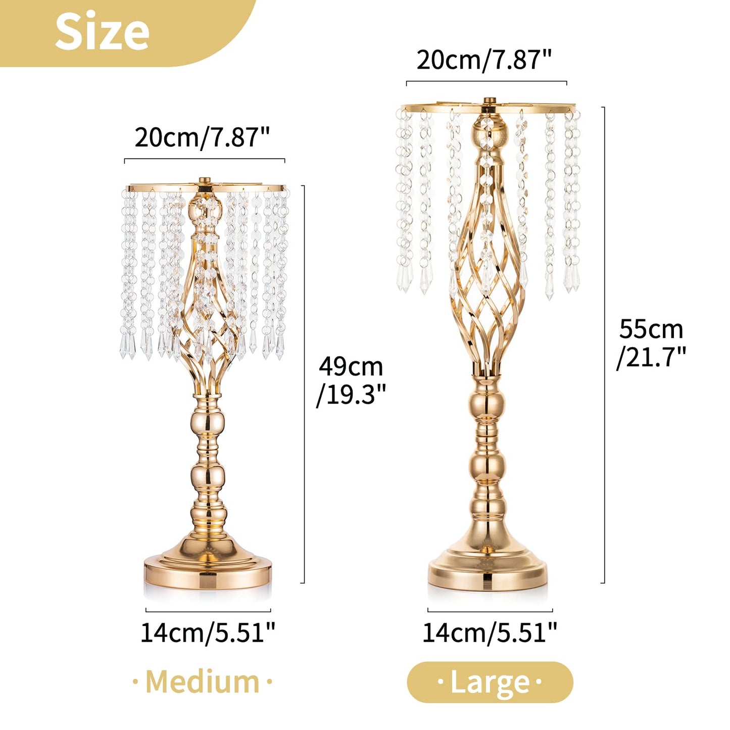 Nuptio Kristall-Blumenständer, Hochzeitsdekoration für Tische, 26 cm Höhe, Blumenhalter, Mittelstück, Metall-Blumenvase für Hochzeit, Party, Empfang, Esszimmer, Wohnzimmer, Dekoration, 2 Stück