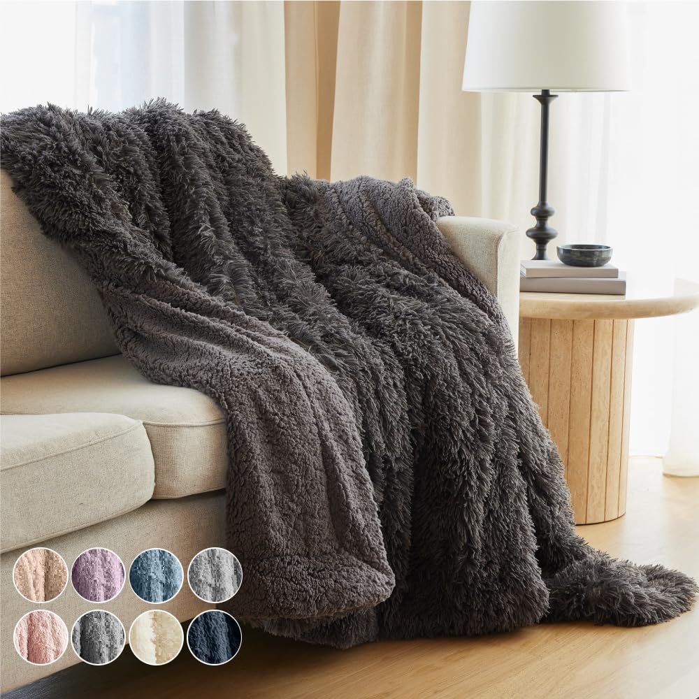 The Connecticut Home Co Throw Blanket for Couch, Soft Luxury Home Decor Faux Fur and Sherpa, Cozy Warm Throws for Bed, Gift for Women, Bedding Accent Blankets for Sofa Beds Chair, 65x50, White - Easiley - B07PXLHD3X