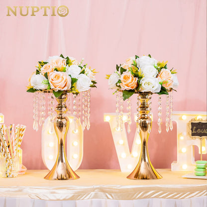 Nuptio Kristall-Blumenständer, Hochzeitsdekoration für Tische, 26 cm Höhe, Blumenhalter, Mittelstück, Metall-Blumenvase für Hochzeit, Party, Empfang, Esszimmer, Wohnzimmer, Dekoration, 2 Stück
