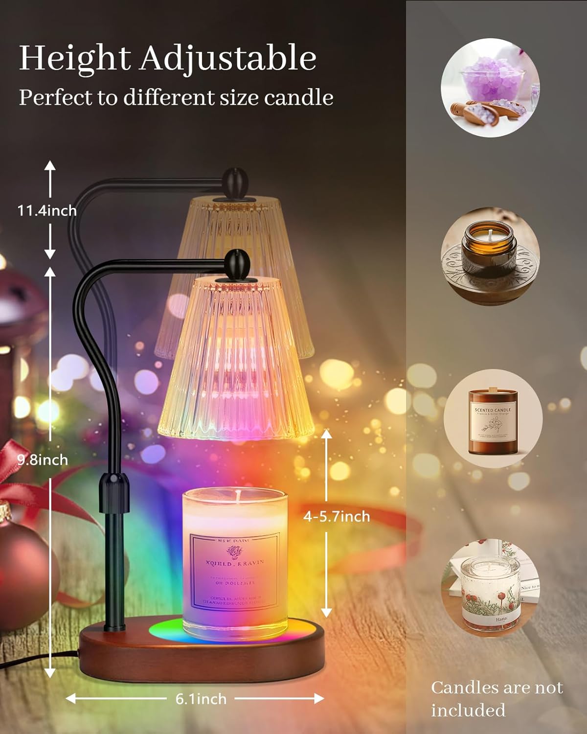 Candle Warmer Lamp with Dimmer 2 Bulbs, Candle Warmer with Timer Adjustable Height for Scented Wax Jar Candles, Gifts for Women Mom New Home, for Woemn Mothers Day, Birthday