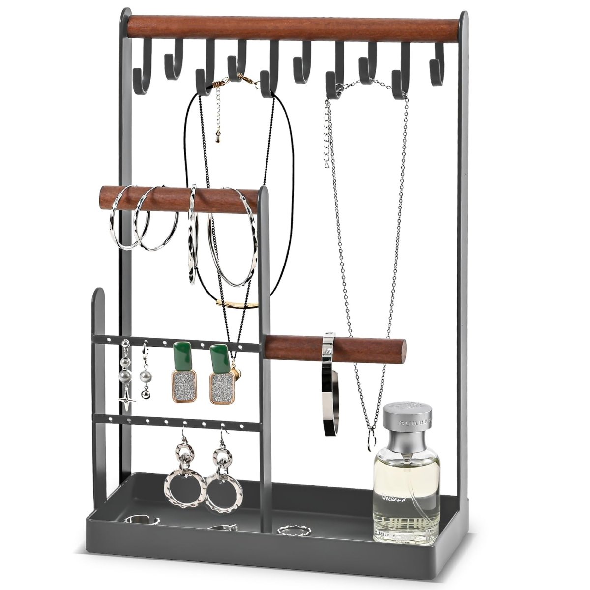ProCase 4 - Tier Jewelry Organizer – Necklace Stand with Ring Tray, Cute Aesthetic Storage Rack for Bracelets, Earrings, and Rings (White) - Easiley - B0BN552D63