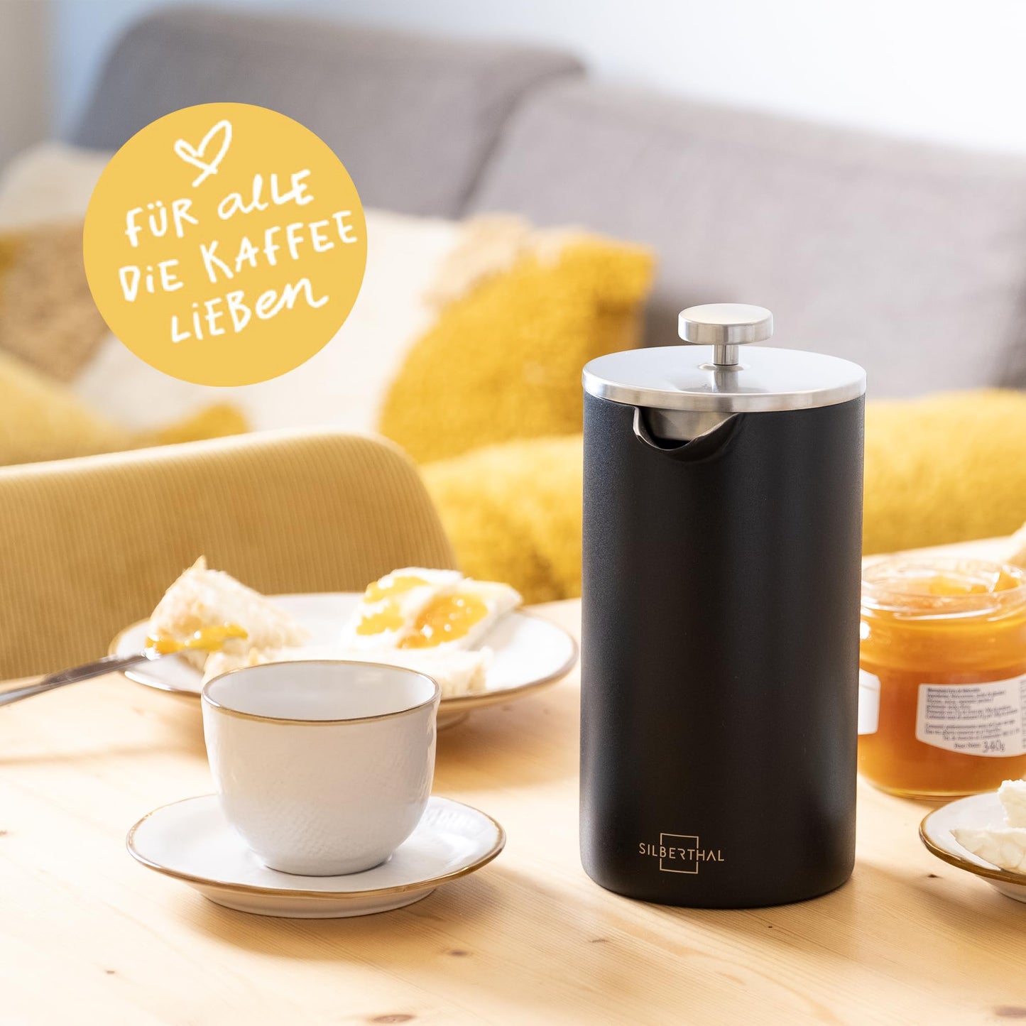 SILBERTHAL Kaffeemühle Manuell Kegelmahlwerk - Verstellbarer Mahlgrad von grob bis fein - Handmühle aus Edelstahl und Glas - Ideale Geschenkidee