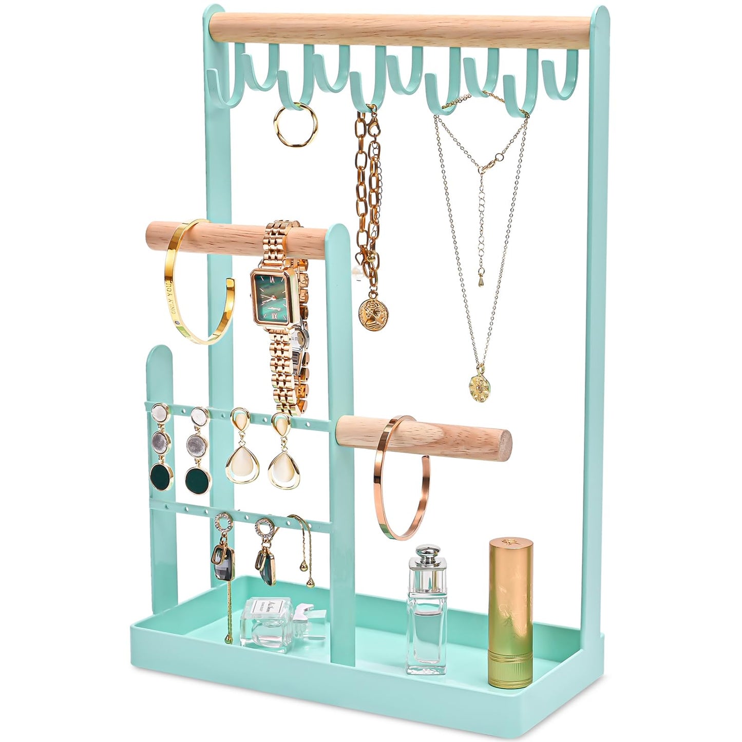 ProCase 4-Tier Jewelry Organizer – Necklace Stand with Ring Tray, Cute Aesthetic Storage Rack for Bracelets, Earrings, and Rings (White)