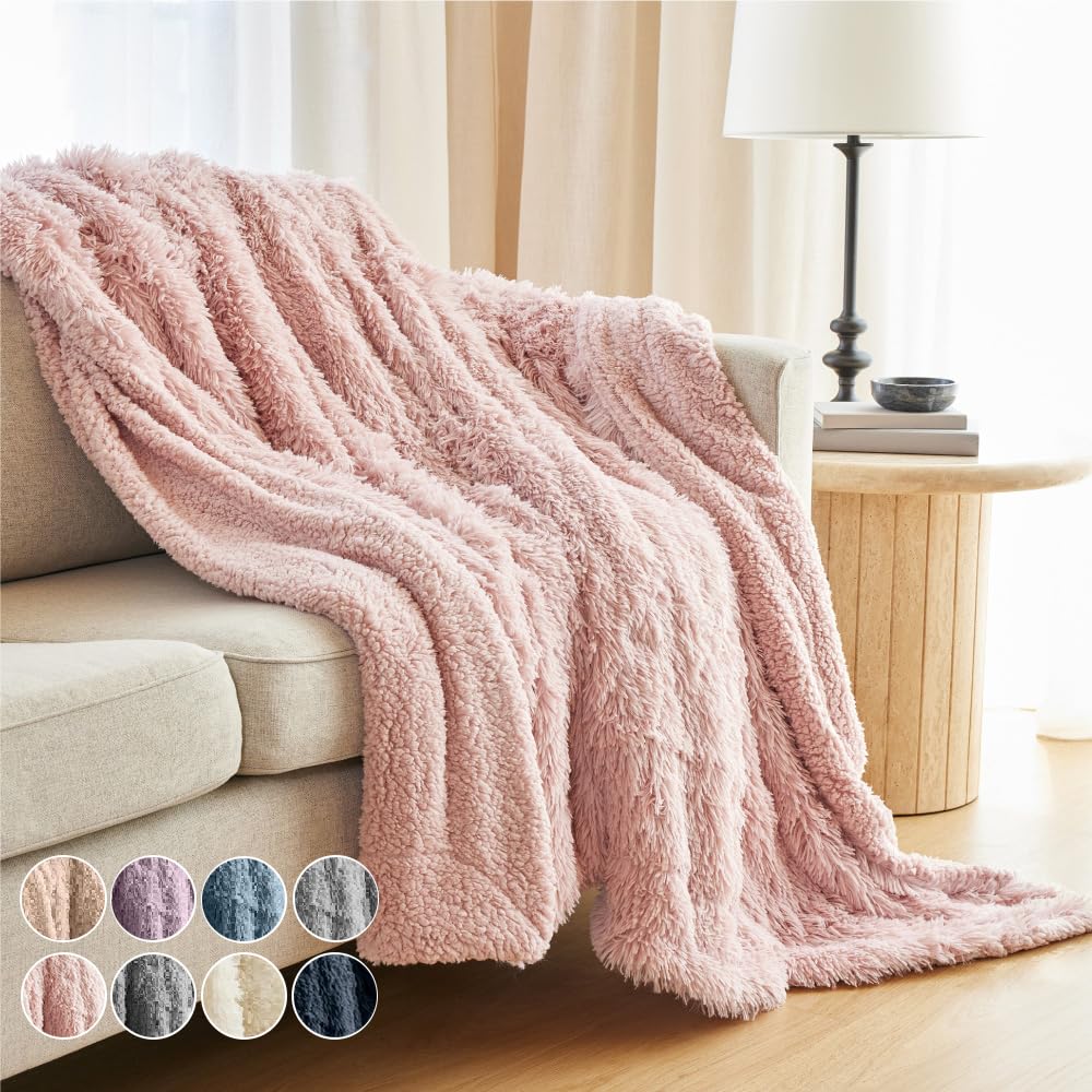 The Connecticut Home Co Throw Blanket for Couch, Soft Luxury Home Decor Faux Fur and Sherpa, Cozy Warm Throws for Bed, Gift for Women, Bedding Accent Blankets for Sofa Beds Chair, 65x50, White - Easiley - B07PXN4JGV