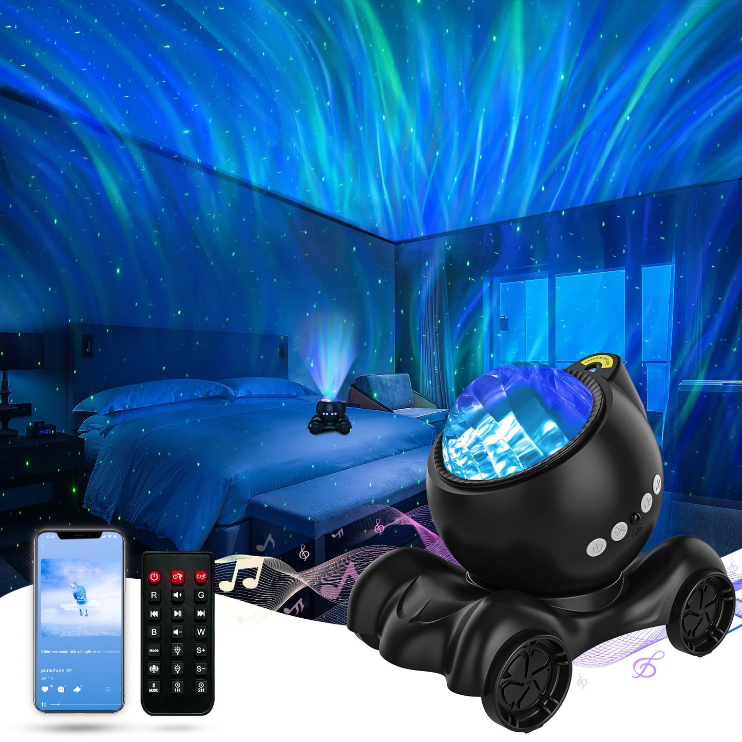 ENOKIK Galaxy Projector – Star & Aurora Night Light with Bluetooth Speaker & White Noise