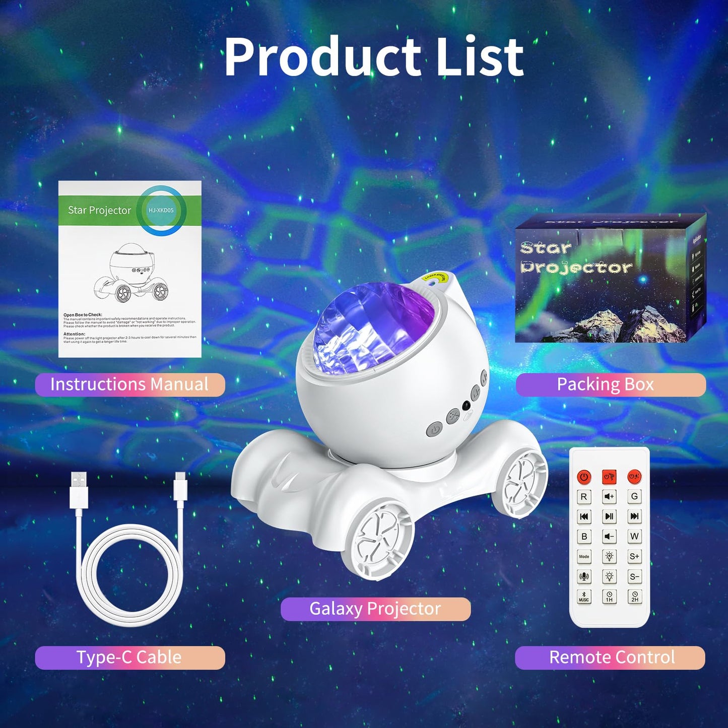 ENOKIK Galaxy Projector – Star & Aurora Night Light with Bluetooth Speaker & White Noise