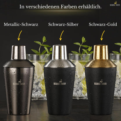 Cocktail Shaker Set [1,3 - SEHR GUT] - 500ml Edelstahl Cocktailshaker mit Bar Zubehör, Cocktail Set | Bar Set | Barkeeper Set | Cocktail Mix Set | Bar Geschenkset | Schwarz-Silber
