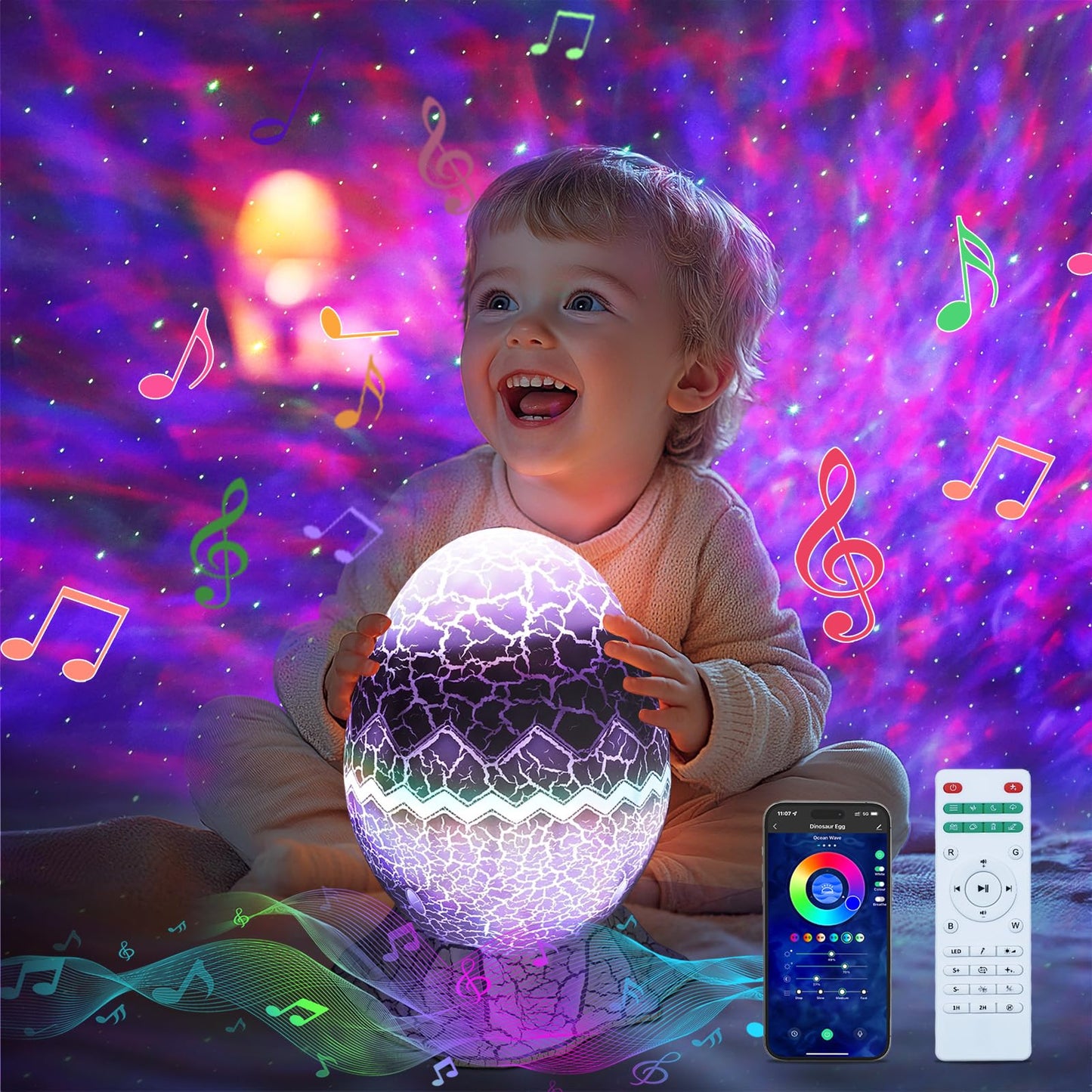 Rossetta Galaxy Star Projector – Night Light, White Noise, Bluetooth Speaker & Remote