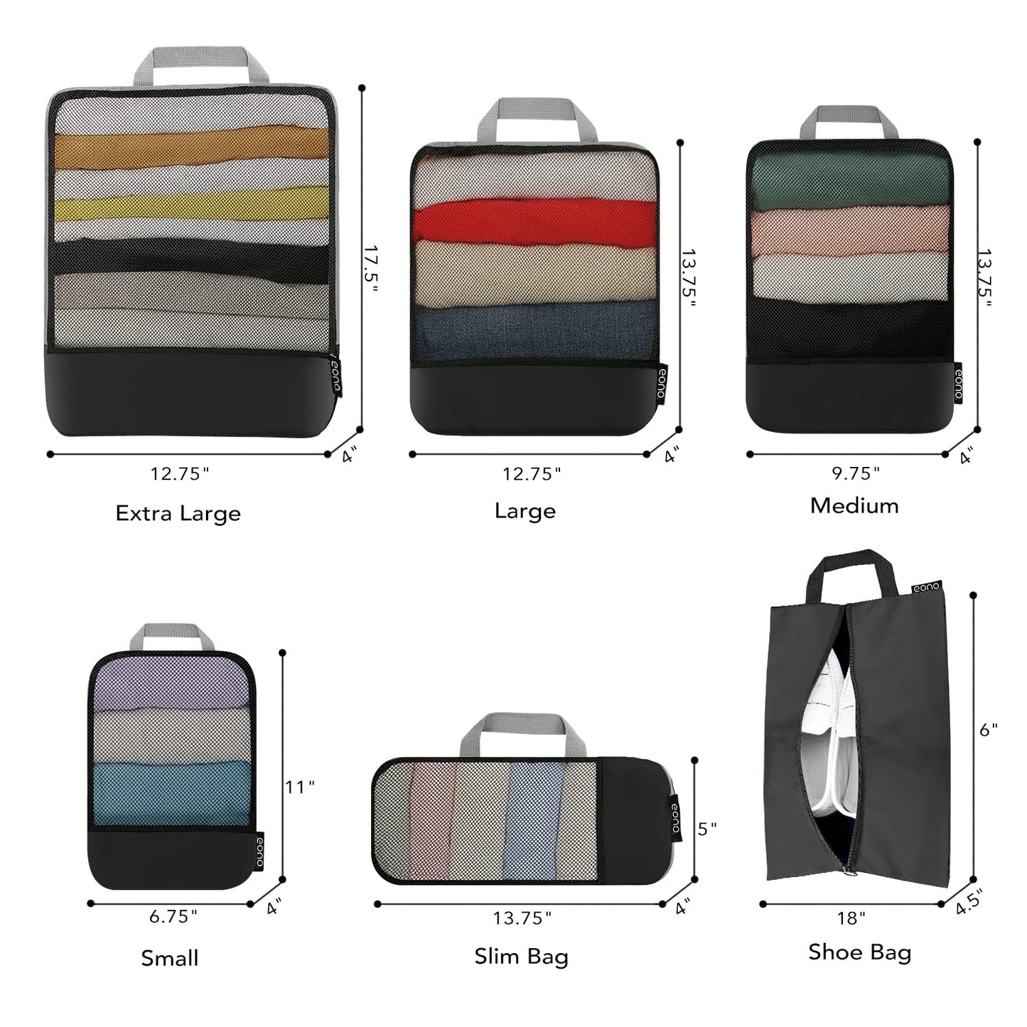 Eono Essentials Compressible Packing Cubes – 4/6-Piece Travel Luggage Organiser Set