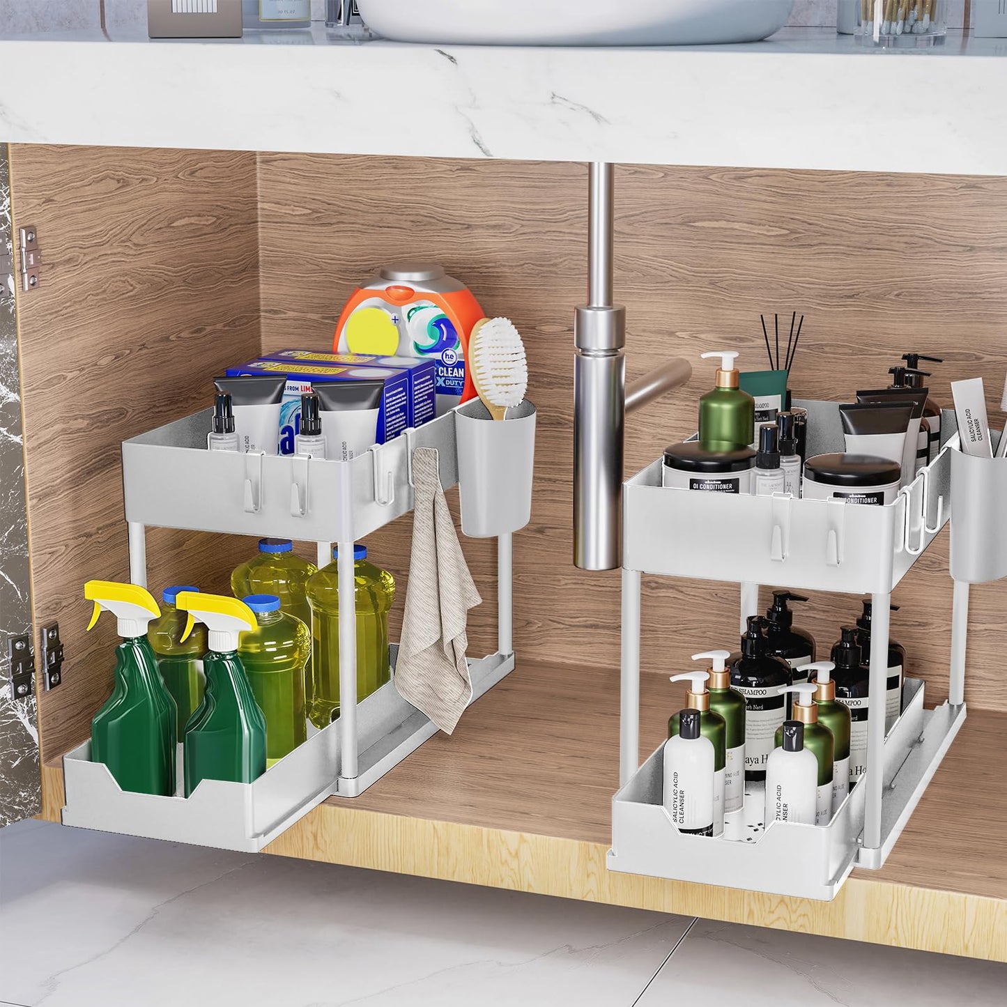 Puricon 2-tasoinen altaan aluskori – monikäyttöinen keittiöhylly ja mausteteline (musta)