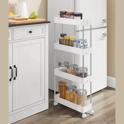 SONGMICS kapea 4-tasoinen säilytyskärry pyörillä – keittiöön ja kylpyhuoneeseen (40 × 12,5 × 86 cm)