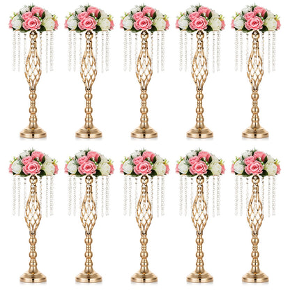 Nuptio Kristall-Blumenständer, Hochzeitsdekoration für Tische, 26 cm Höhe, Blumenhalter, Mittelstück, Metall-Blumenvase für Hochzeit, Party, Empfang, Esszimmer, Wohnzimmer, Dekoration, 2 Stück