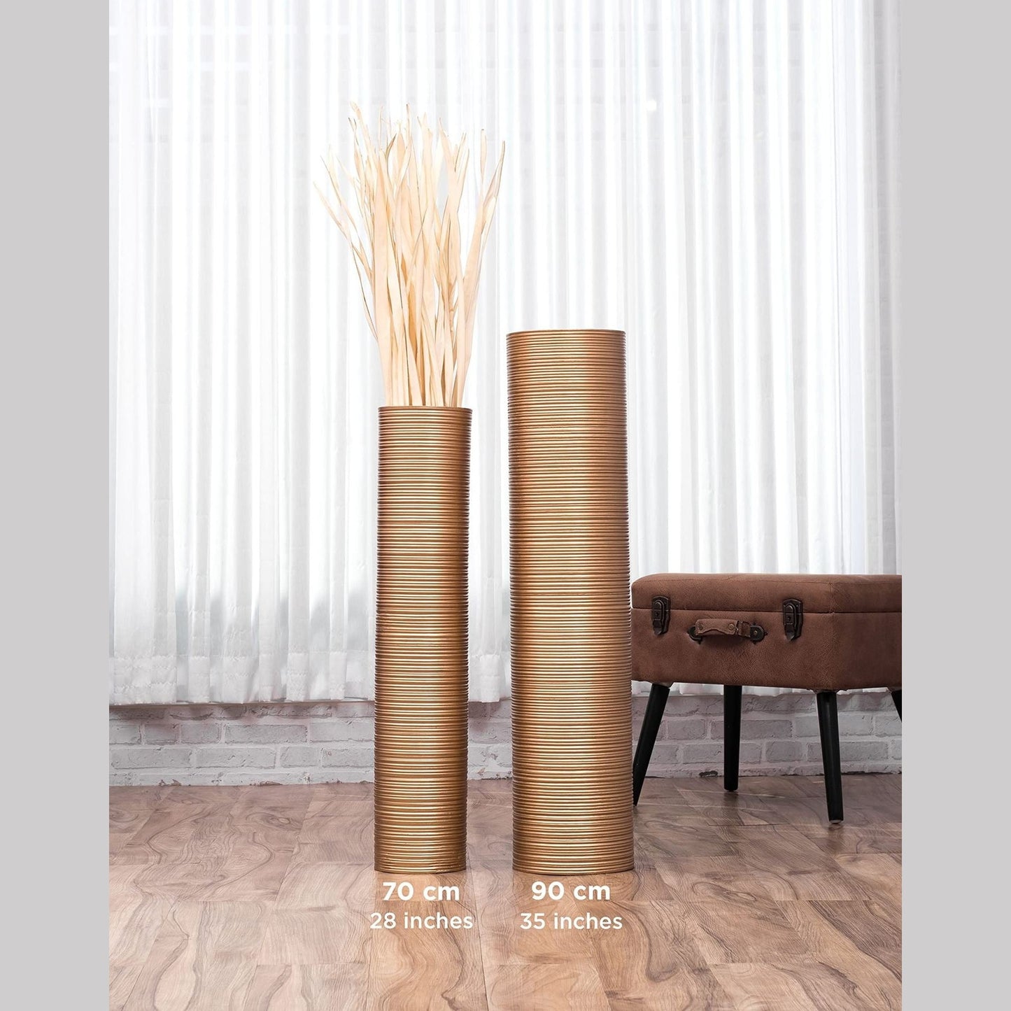 Puinen lattiamaljakko pampaheinille & oksille, 70 cm
