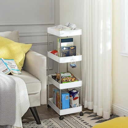 SONGMICS kapea 4-tasoinen säilytyskärry pyörillä – keittiöön ja kylpyhuoneeseen (40 × 12,5 × 86 cm)