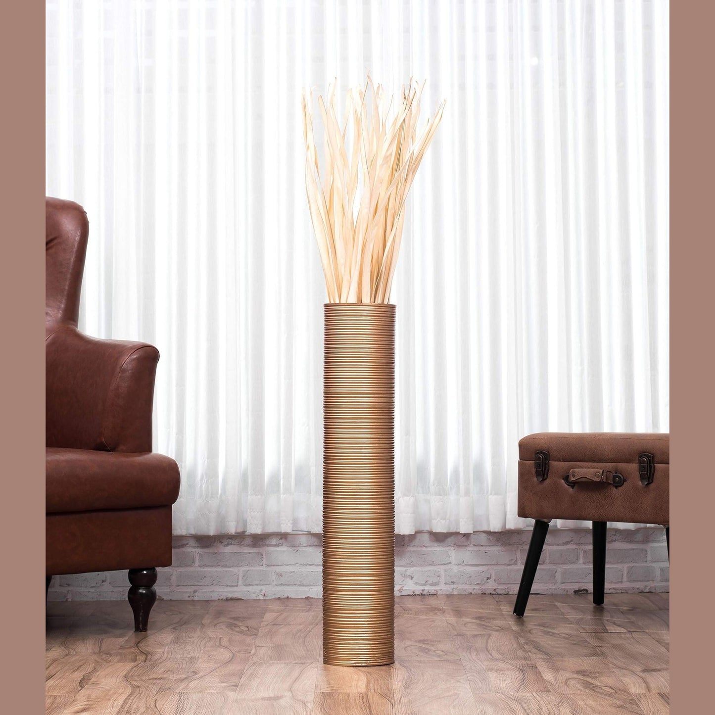 Puinen lattiamaljakko pampaheinille & oksille, 70 cm