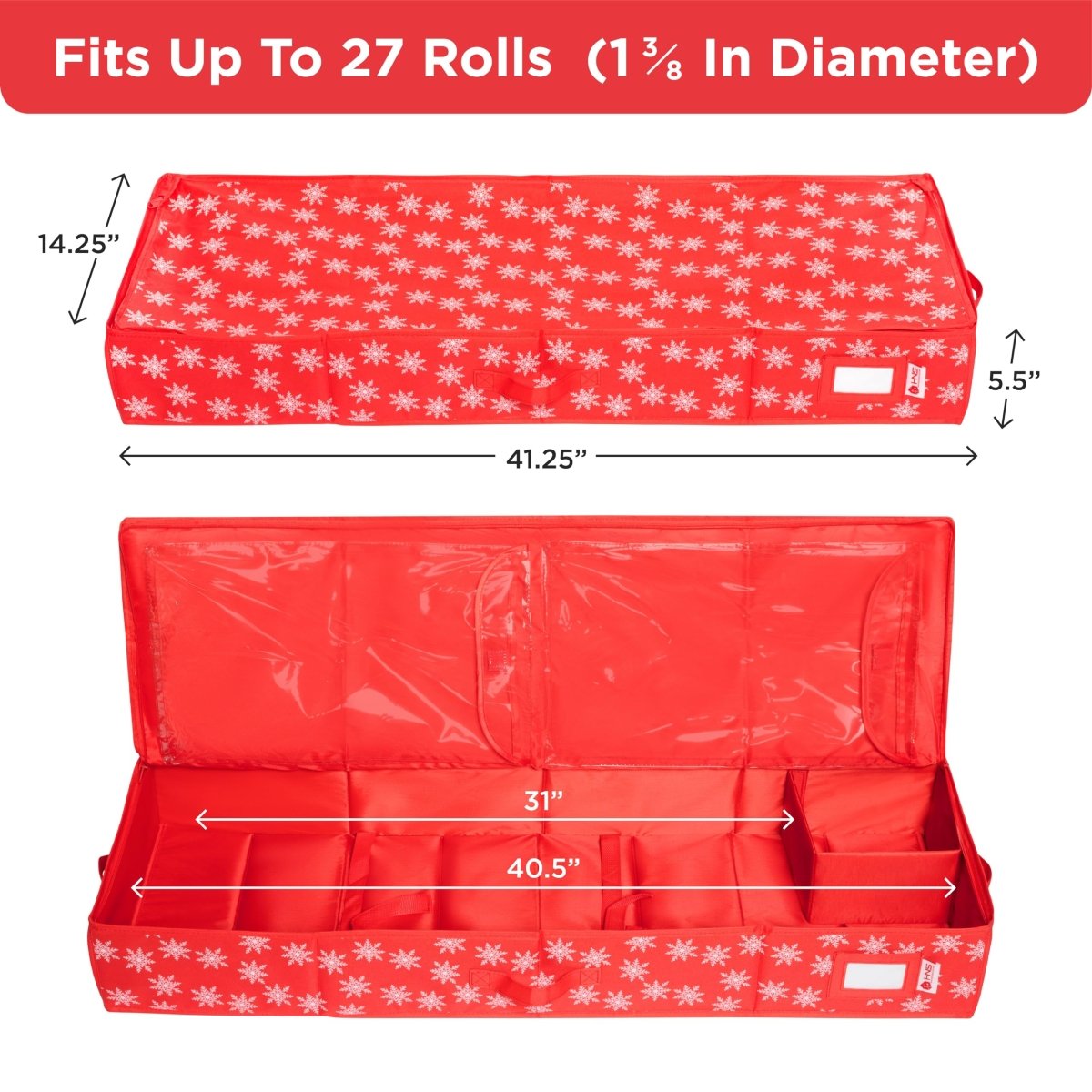 Premium Wrapping Paper Storage – Holds 27 Rolls, Extra Pockets, Underbed Organizer