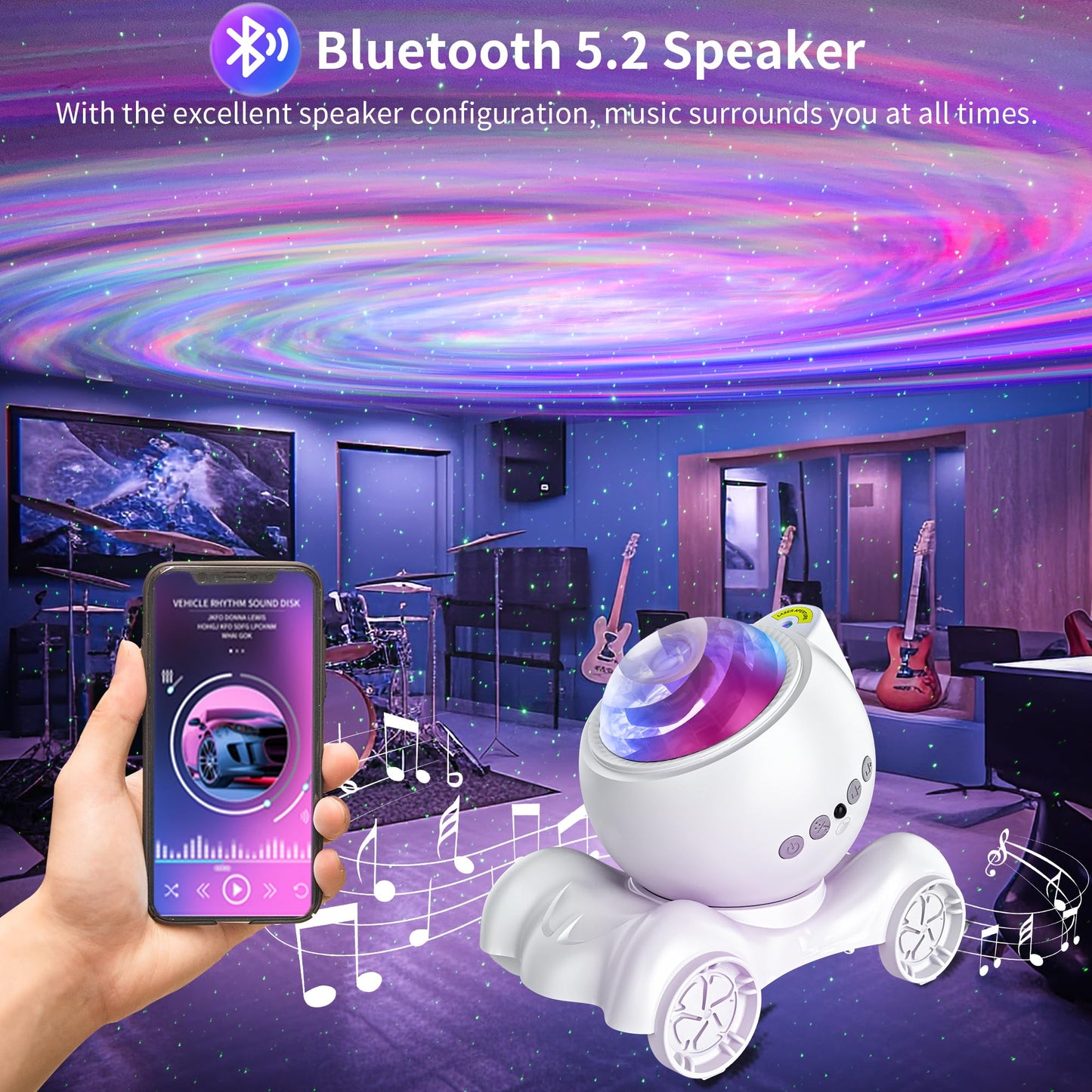 ENOKIK Galaxy Projector – Star & Aurora Night Light with Bluetooth Speaker & White Noise