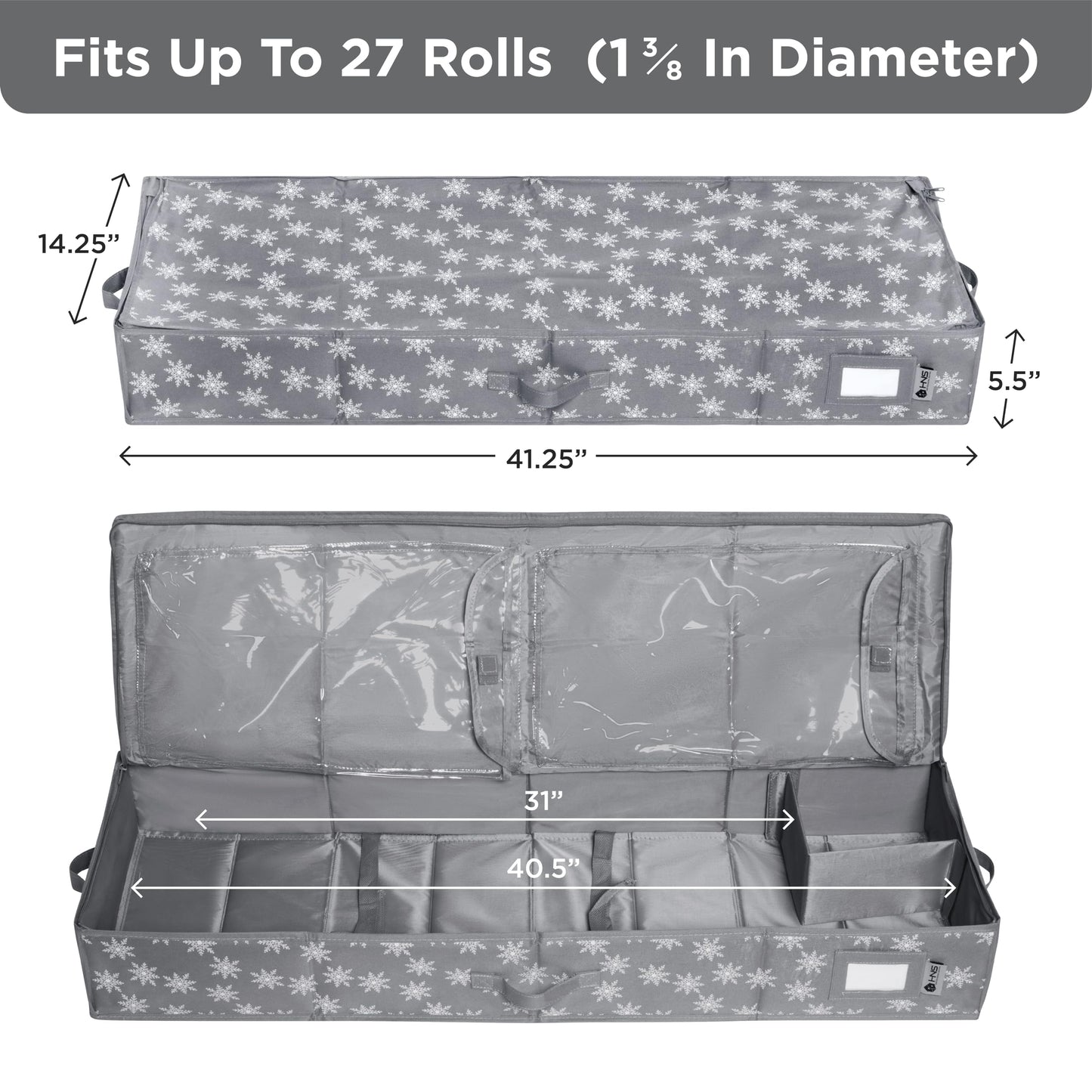 Premium Wrapping Paper Storage – Holds 27 Rolls, Extra Pockets, Underbed Organizer