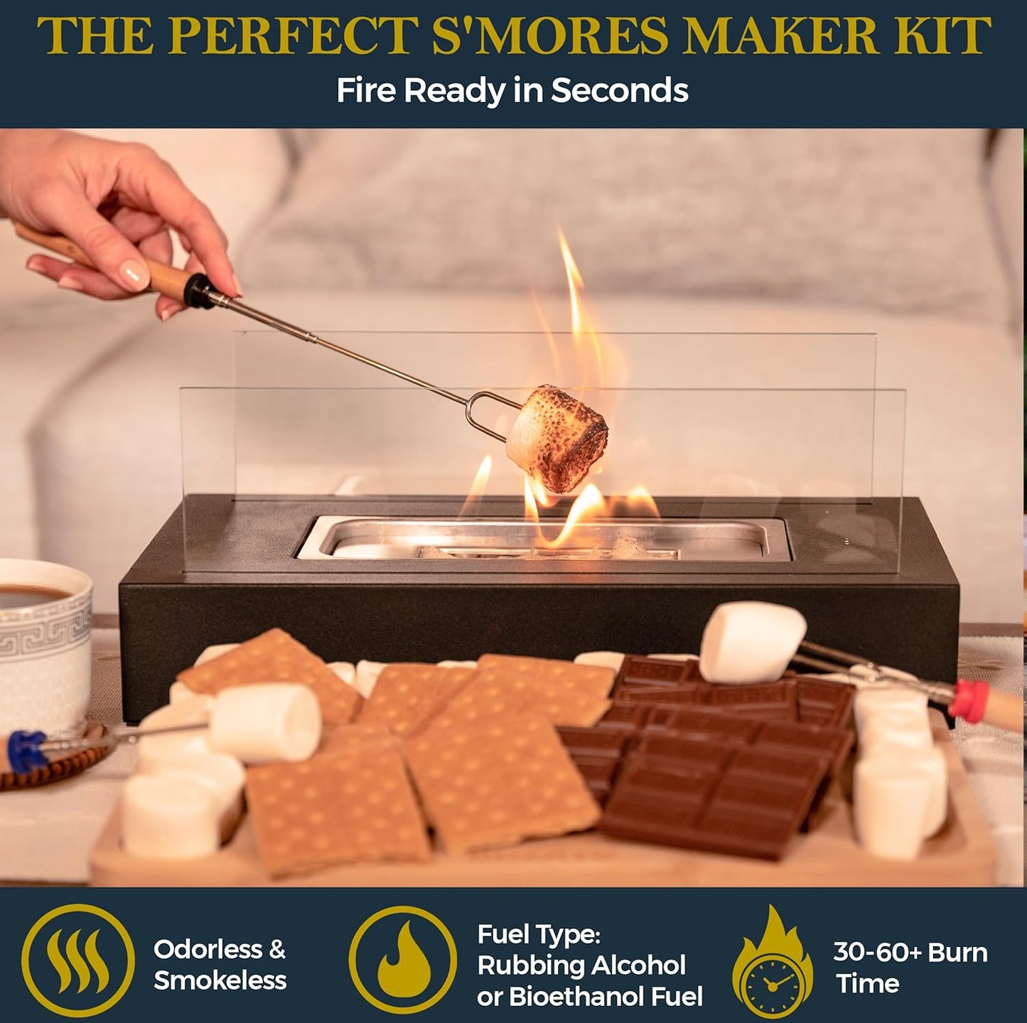 Portable Tabletop Fire Pit & S'mores Maker – Indoor/Outdoor Mini Fireplace & Gift