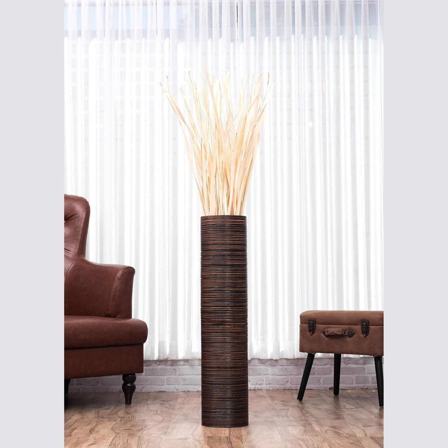 Puinen lattiamaljakko pampaheinille & oksille, 70 cm