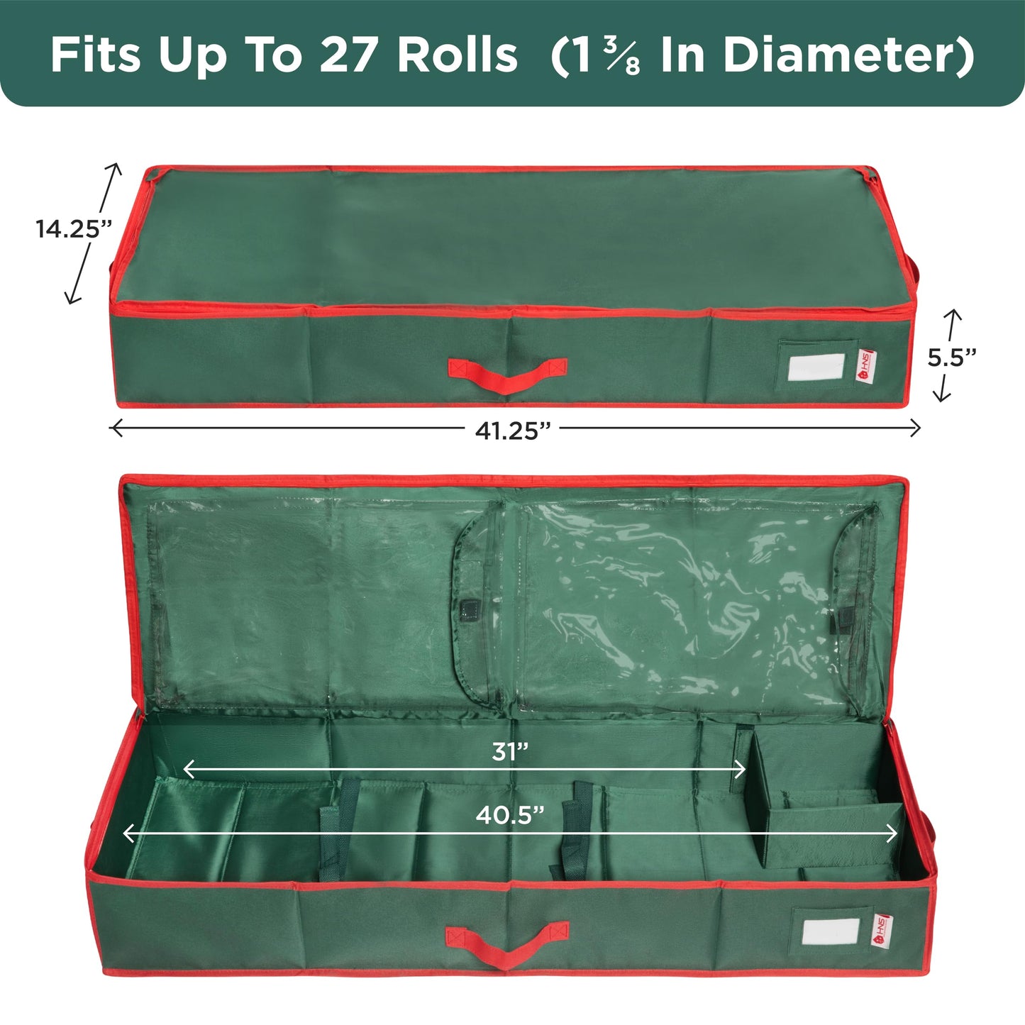 Premium Wrapping Paper Storage – Holds 27 Rolls, Extra Pockets, Underbed Organizer