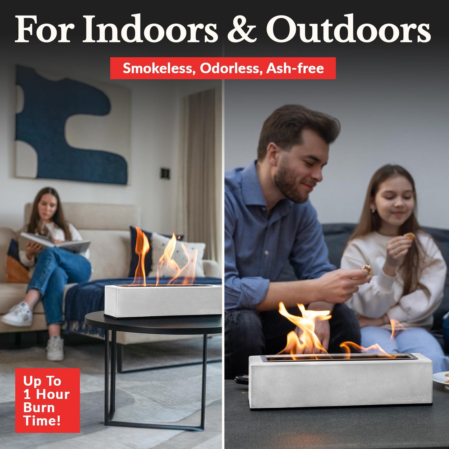 Tabletop Fire Pit – Portable Concrete Indoor & Outdoor Fireplace, Mini Smores Maker