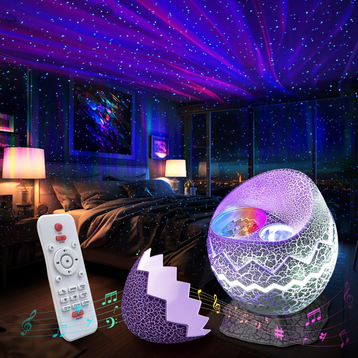 Rossetta Galaxy Star Projector – Night Light, White Noise, Bluetooth Speaker & Remote