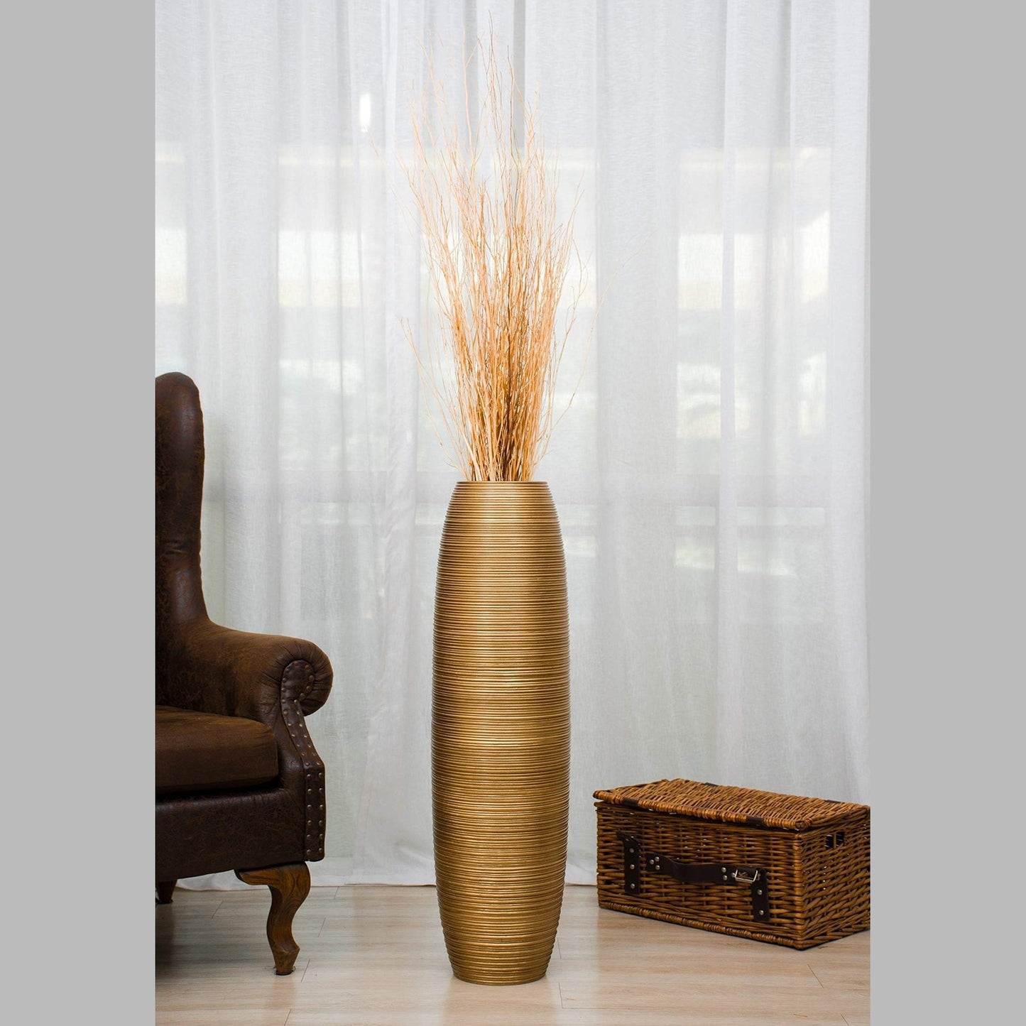 Suuri puinen lattiamaljakko, 70 cm