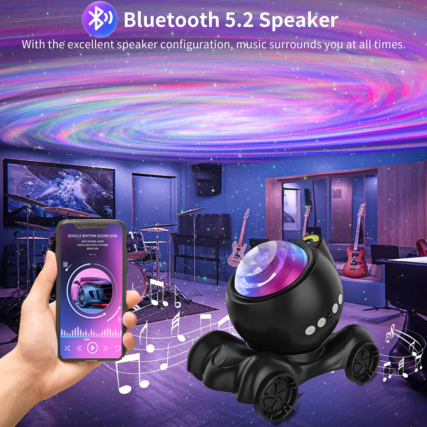 ENOKIK Galaxy Projector – Star & Aurora Night Light with Bluetooth Speaker & White Noise