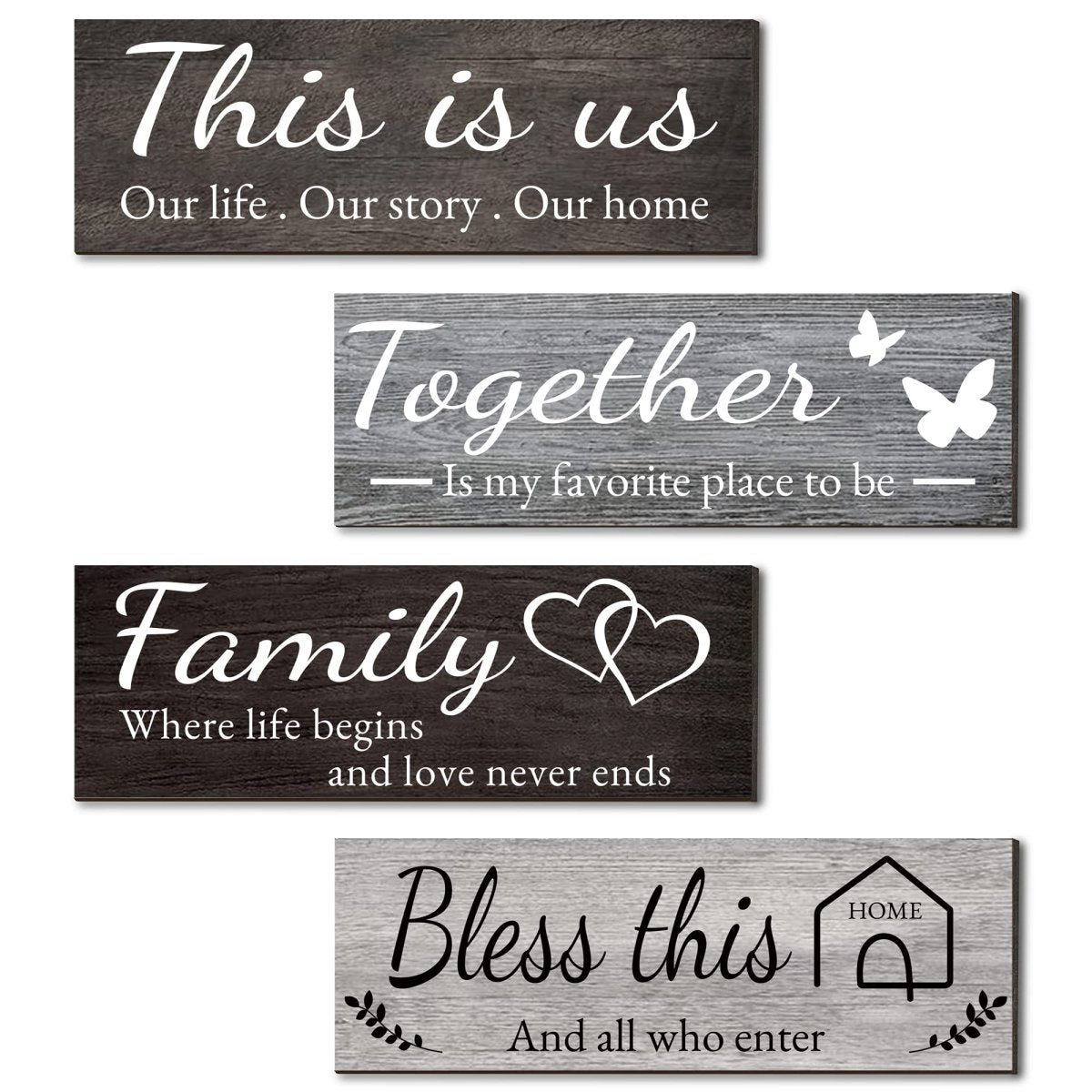 Joyhawk 4 - Piece Rustic Wooden Wall Decor – Farmhouse Signs for Living Room, Bedroom, Kitchen (Grey, 4.7" x 13.8"). - Easiley - B0BXGNMCYC